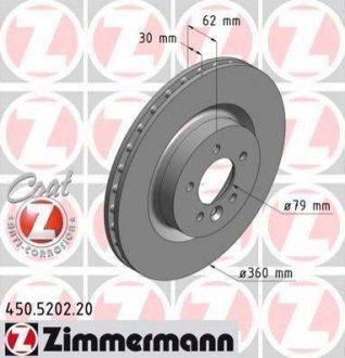 Диск гальмівний (передній) Land Rover Discovery IV 09-/Range Rover Sport 09-13 (360x30)(з покр)(вент) Land Rover Range Rover, Discovery ZIMMERMANN 450.5202.20