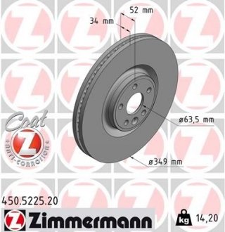 Купить Диск тормозной Land Rover Range Rover ZIMMERMANN 450.5225.20 (фото1) подбор по VIN коду, цена 4683 грн.