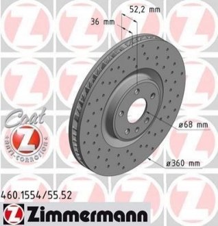 Купити Гальмівні диски передній лівий ZIMMERMANN 460155452 (фото1) підбір по VIN коду, ціна 8293 грн.