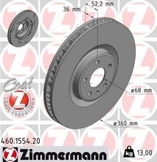 Купить Диск тормозной ZIMMERMANN 460.1555.20 (фото1) подбор по VIN коду, цена 6362 грн.