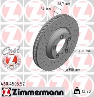 Диск гальмівний SPORT Z правий Porsche Panamera, Cayenne ZIMMERMANN 460450552