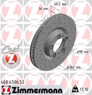 Купити Диск гальмівний SPORT Z лівий ZIMMERMANN 460450652 (фото1) підбір по VIN коду, ціна 8404 грн.