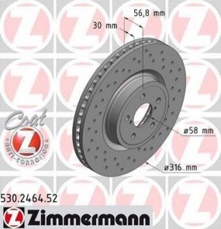 Диск тормозной Subaru Legacy, Outback, Forester ZIMMERMANN 530.2464.52