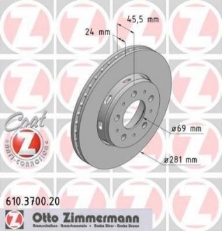 Купить Тормозные диски передние Mitsubishi Carisma, Volvo S40, V40 ZIMMERMANN 610370020 (фото1) подбор по VIN коду, цена 2089 грн.