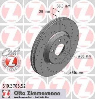 Диск тормозной Volvo XC90 ZIMMERMANN 610.3706.52